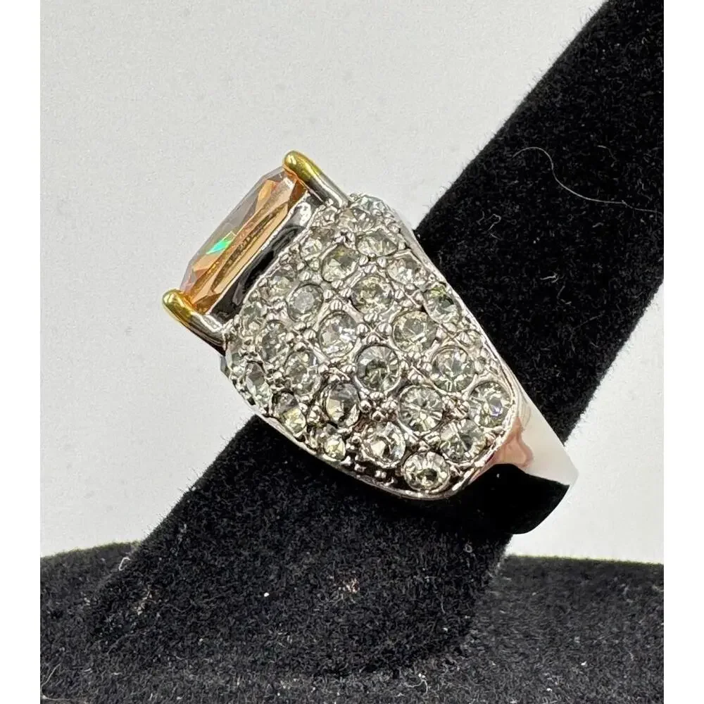 Nolan Miller Sparkly Peach CrystalGun‎ Metal Band Cocktail Statement Ring Size 6